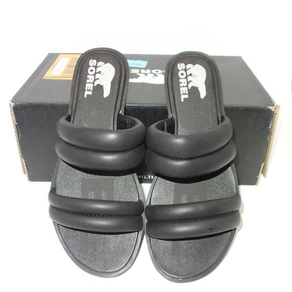 New Sorel Ella Puff Black Slides Sandals Shoes Women's 6.5 - Picture 4 of 8